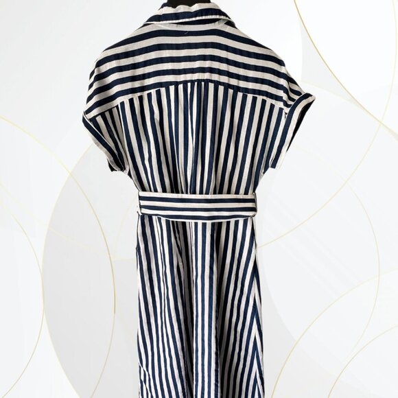 Zara Short Sleeve Linen Cotton Blend Belted Maxi Dress - Picture 9 of 11